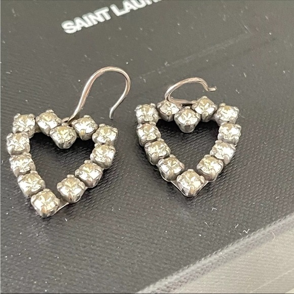 NIB Saint Laurent Strass Heart Crystal Drop Earrings - Picture 6 of 8